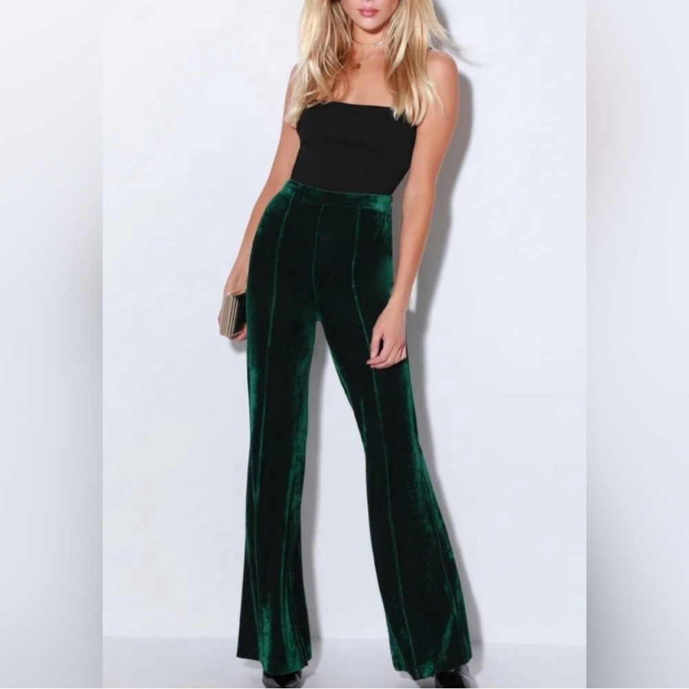 Lulus Green Holiday Velvet Flare Pants